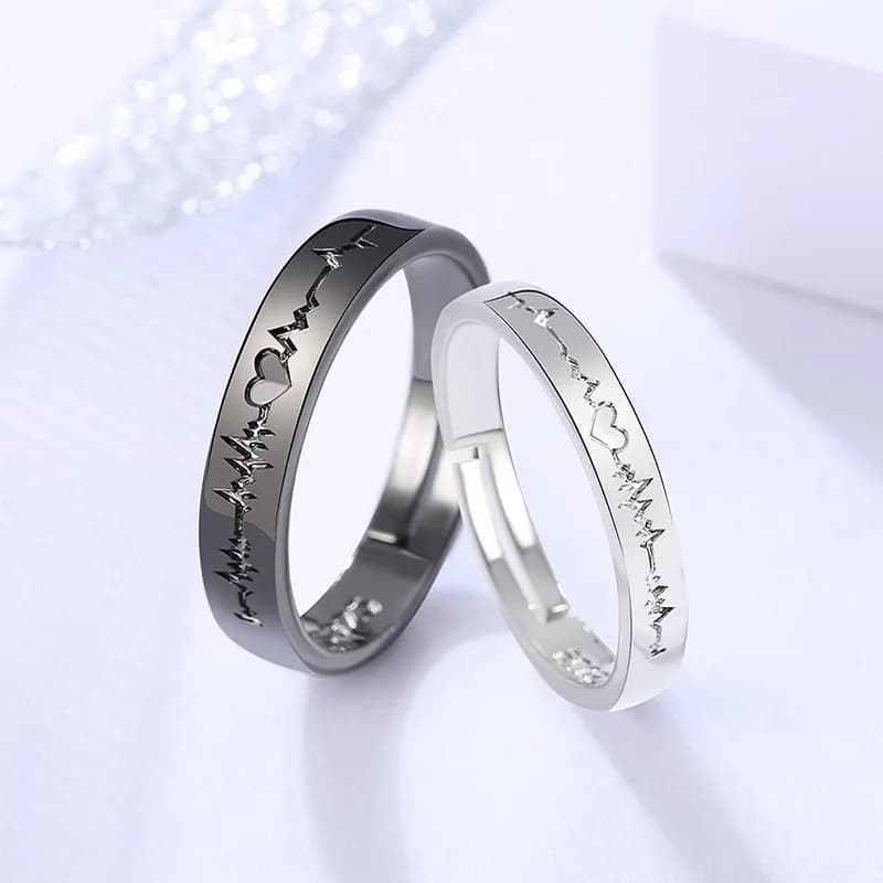 2 pezzi moda coppia anello Set minimalista ECG ali zircone anelli regolabili per donna uomo Punk gioielli da sposa miglior regalo amante