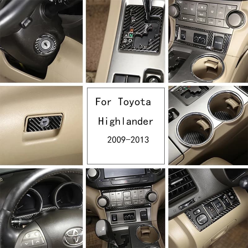 For Toyota Highlander 2009-2013 ring carbon fiber ignition switch soft control panel central adhesive inner car accessories