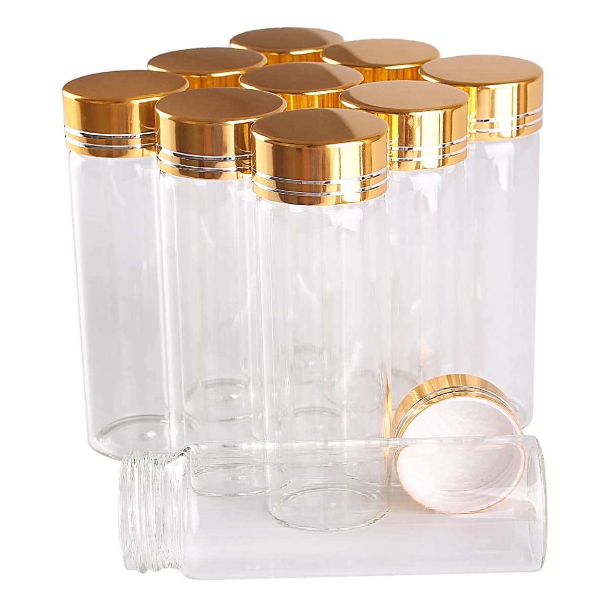 24 pezzi 45ml 30*90mm bottiglie di vetro con tappi dorati profumo di vetro trasparente bottiglie di spezie contenitore di vetro