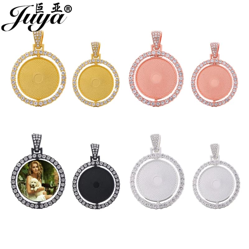 30 pz bifacciale girevole Cabochon pendente Base strass castone Charms 25/30mm vassoio vuoto per gioielli fai da te che fanno accessori