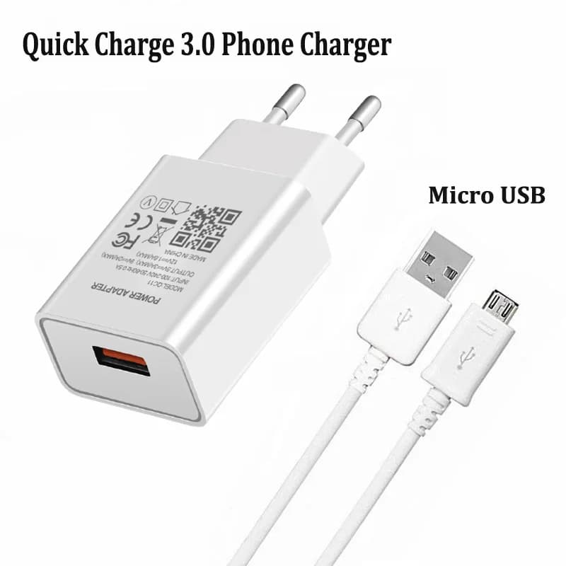 Caricatore USB Adattatore per caricatore da muro Quick Charge 3.0 per Huawei Y7P Y5P Y6P Honor 10Lite 9Lite Redmi 9A 9C 7A 6A Cavo micro USB
