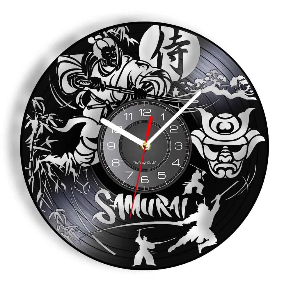 Samurai giapponese orologio da parete in vinile orologio da parete guerriero giappone cavaliere lotta ufficio decorazioni per la casa arti marziali orologi dal Design moderno