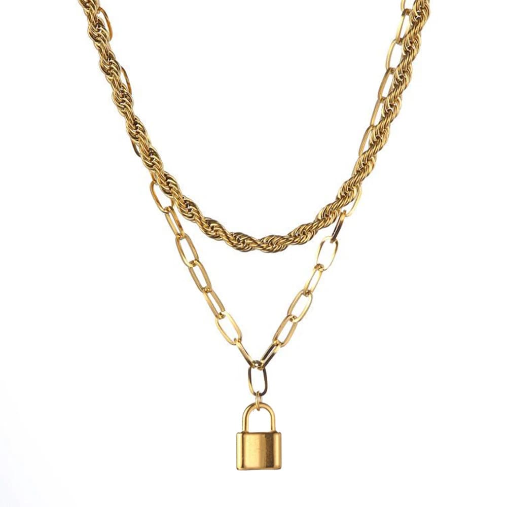 MinaMaMa Girocollo con lucchetto a catena robusta in acciaio inossidabile per collane con ciondolo con lucchetto da donna Gioielli Hip Hop