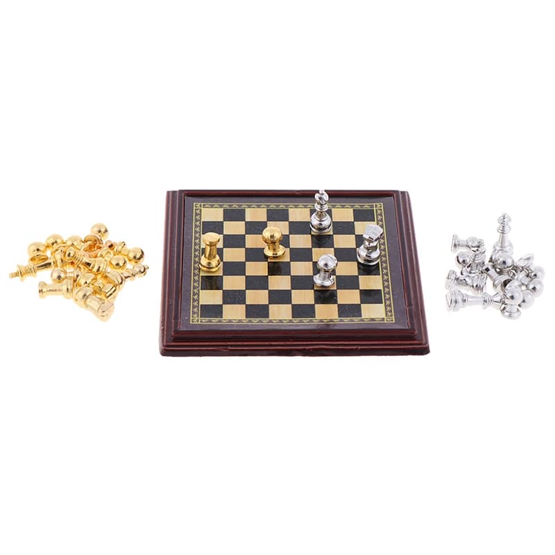 Mini Set di scacchi internazionali in miniatura per casa delle bambole in scala 1/12 fai finta di giocare mobili per case delle bambole accessori per la decorazione della casa giocattoli