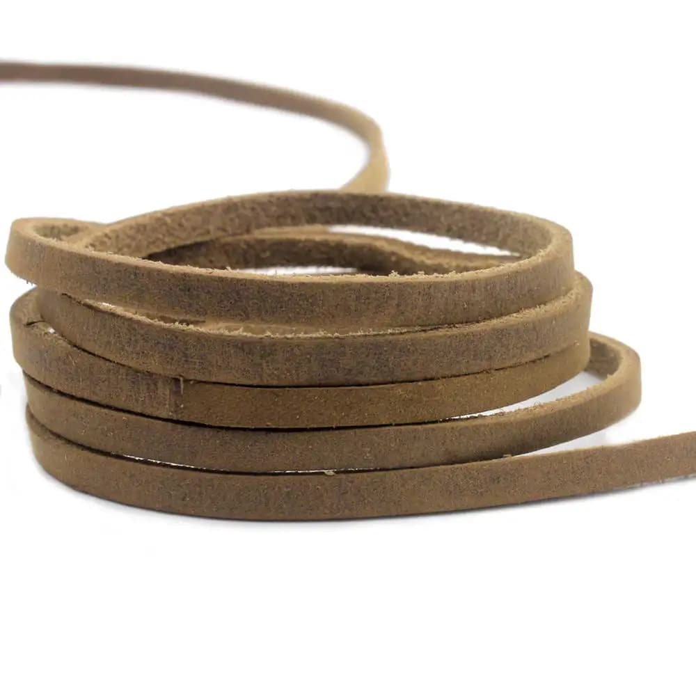 Aaazee 2 Yards 5mmx2mm Rustic Light Brown Coated Cow Hide Real Leather Strip, 5mm Wide Genuine Cord for Making Bracelet Jewelry