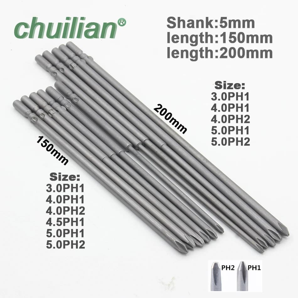 Gambo 5mm 801 Gambo tondo magnetico Phillips Set di punte per cacciavite a croce Utensili manuali lunghi 150mm 200mm