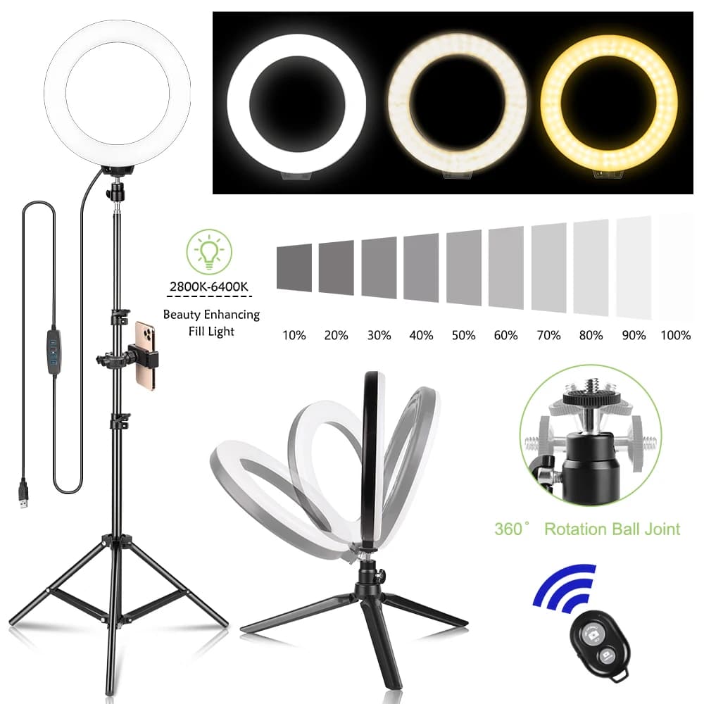 Anello luminoso a LED 6 "/16cm con supporto Selfie Ring lampada supplementare dimmerabile illuminazione fotografica per videocitofono trucco dal vivo