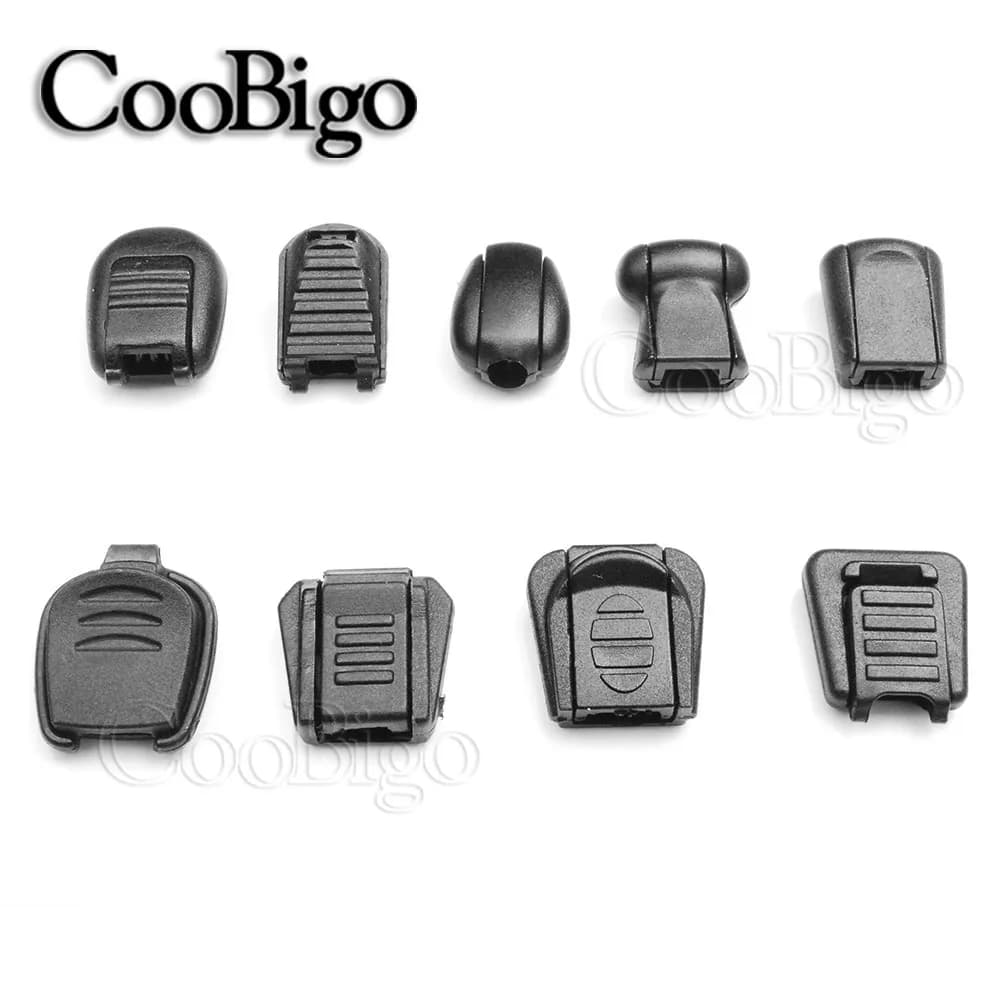 25 pcs Hinge Tirare Corda Clasp Tether Toe Cable End Block Clip Stop for Cordino In Pizzo Paracord Accessories Black Plastic Sport Clothing