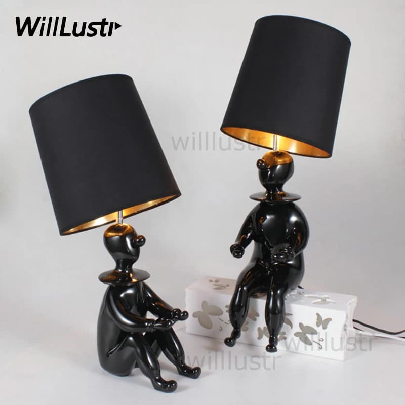 Lampada da Tavolo Moderna Willustr Jaime Hayon Clown, Luce da Scrivania in Resina Bianca e Nera per Ufficio, Soggiorno, Divano, Camera da Letto, Illuminazione da Comodino