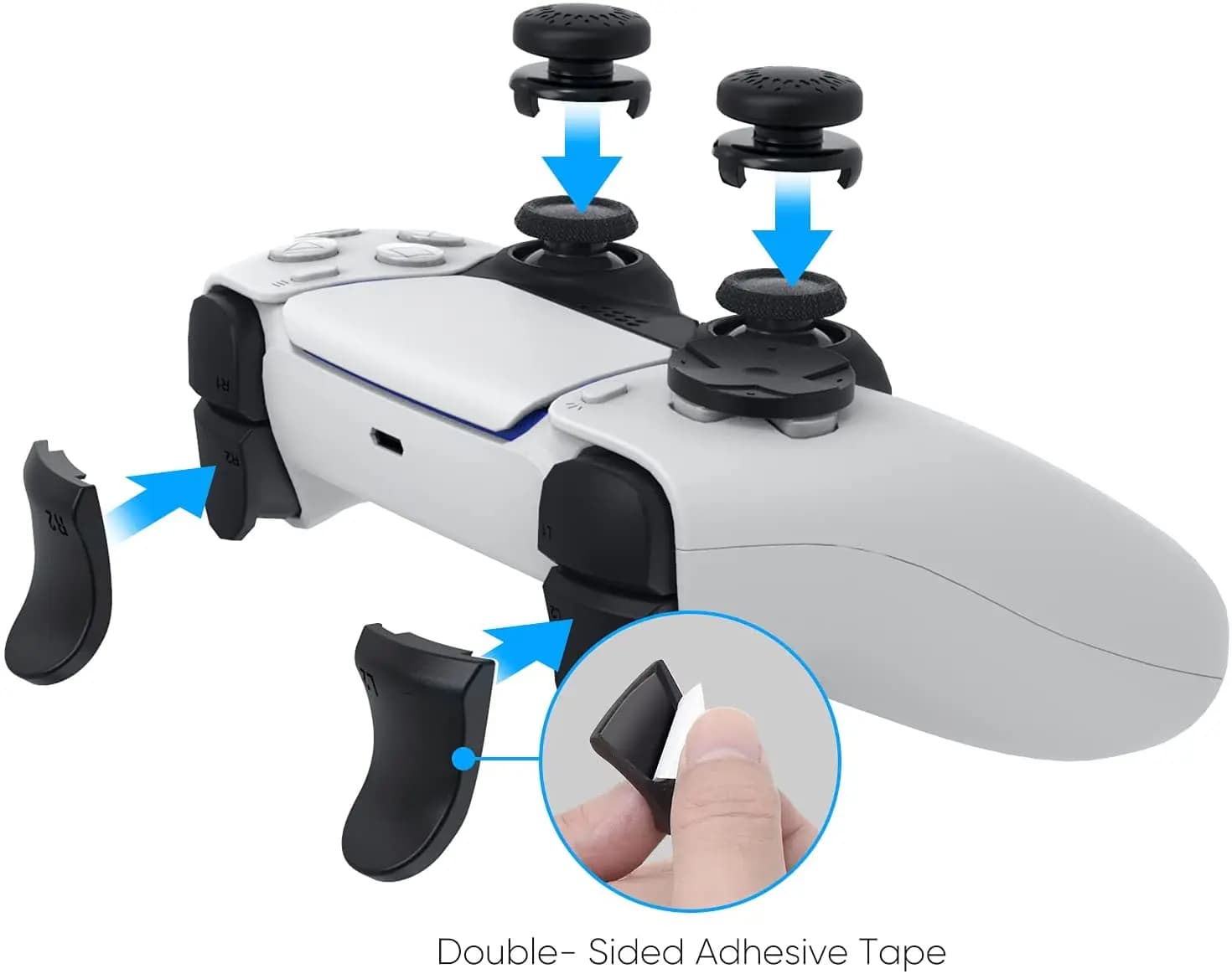 Set kit accessori PS5, compatibile con controller DualSense, joystick con impugnatura per pollice + extender trigger L2 R2 + pulsante D-pad, adatto