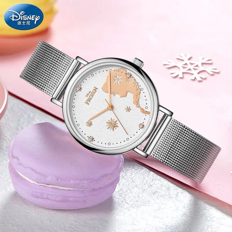 Disney Frozen Elsa Princess Orologio al quarzo da donna in cristallo con strass di lusso Orologio da donna impermeabile in acciaio inossidabile Orologio carino alla moda per ragazze