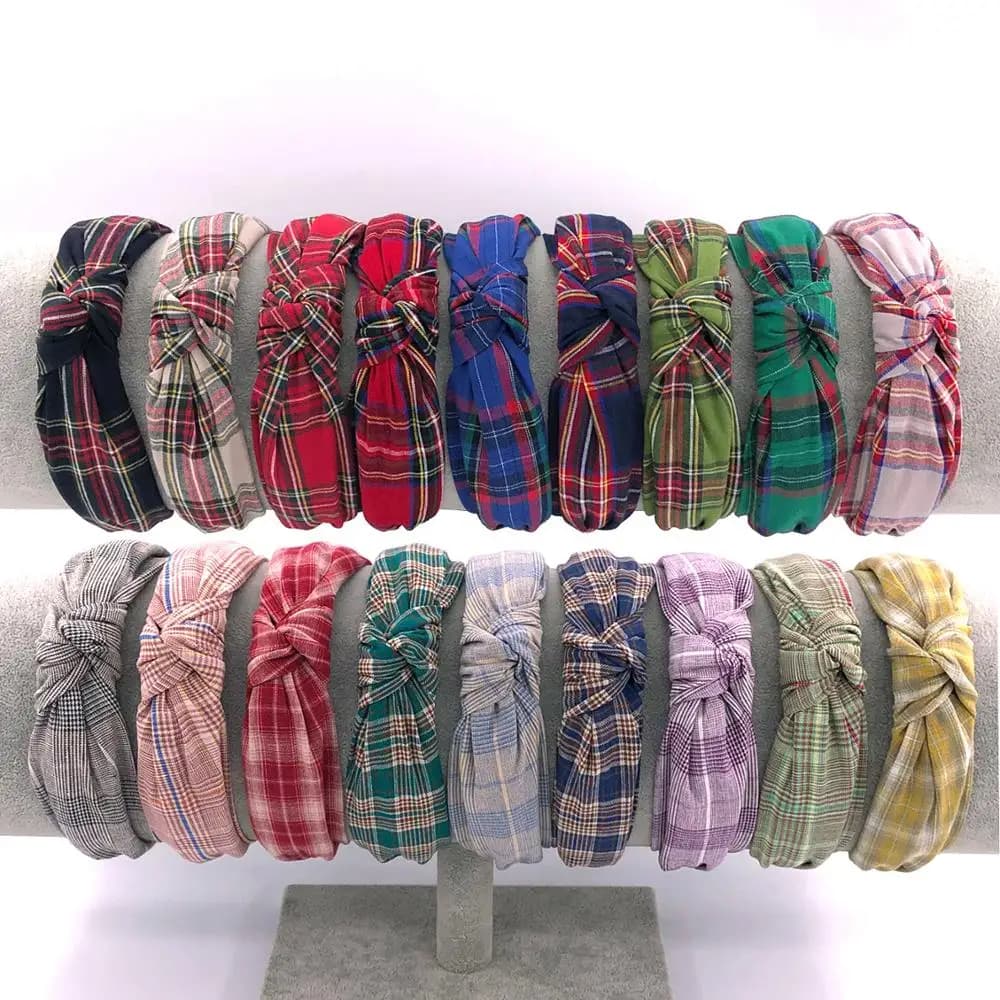 Cerchietto per capelli da donna vintage intrecciato in tessuto di cotone scozzese Cerchietto per testa da donna fatto a mano per accessori per capelli per ragazze