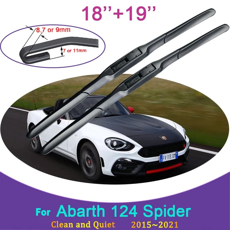 Per Abarth 124 Spider 2015 2016 2017 ~ 2021 Tergicristallo in gomma senza telaio Raschiatura della neve Spazzole per parabrezza anteriore Accessori auto Adesivi