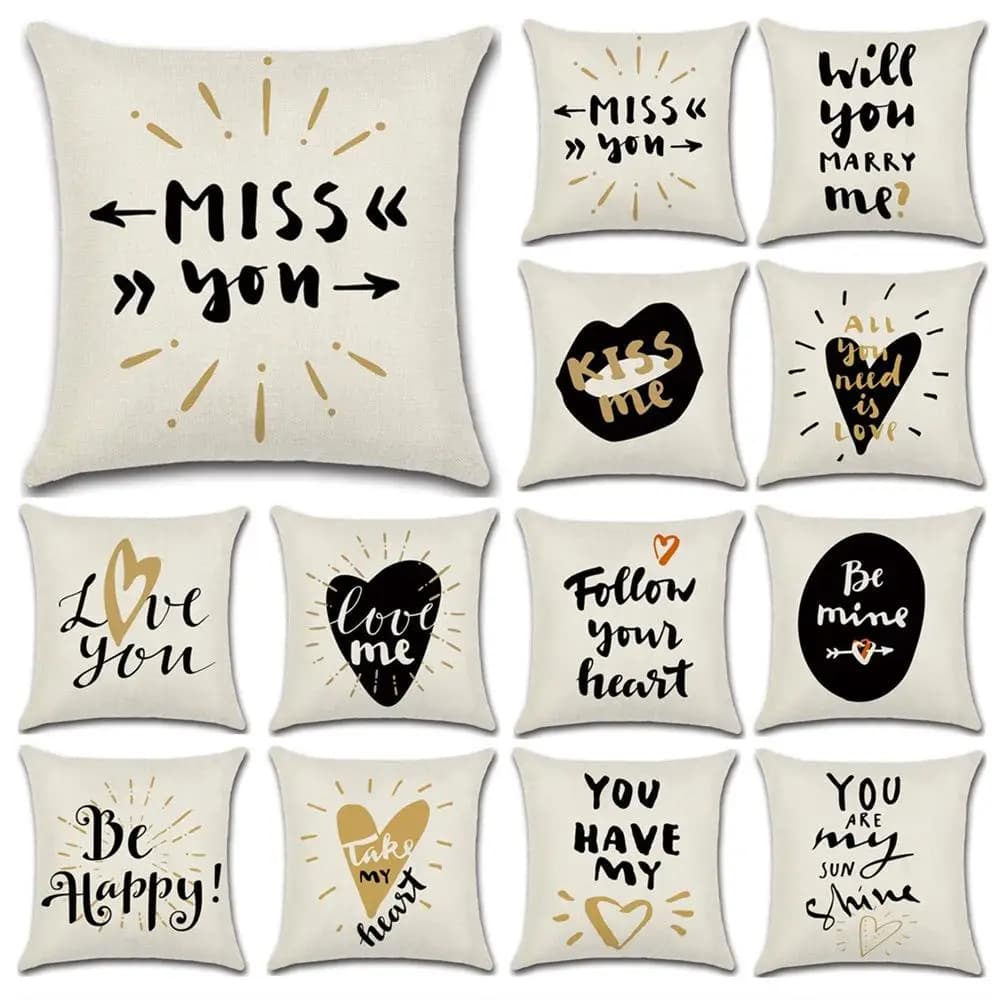 Creative Couple Cushion Cover Cotton Linen Throw Pillow Case For Sofa Lovers Valentine's Day Decorative Pillowcase Cushion Cover