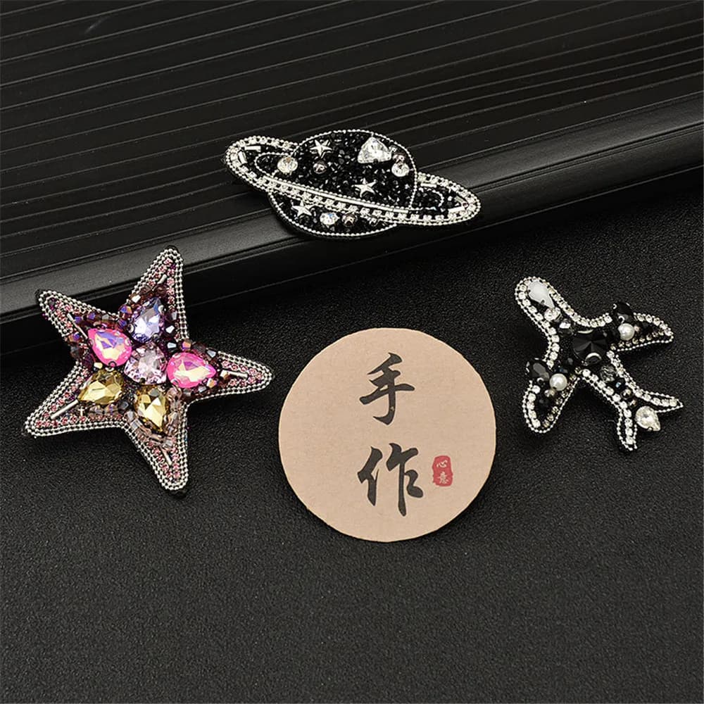 AHYONNIEX 1PC perline nere Planet Star Plane Patch Applique cucire su Parch abbigliamento scarpe borse decorazione Patch artigianale fai-da-te
