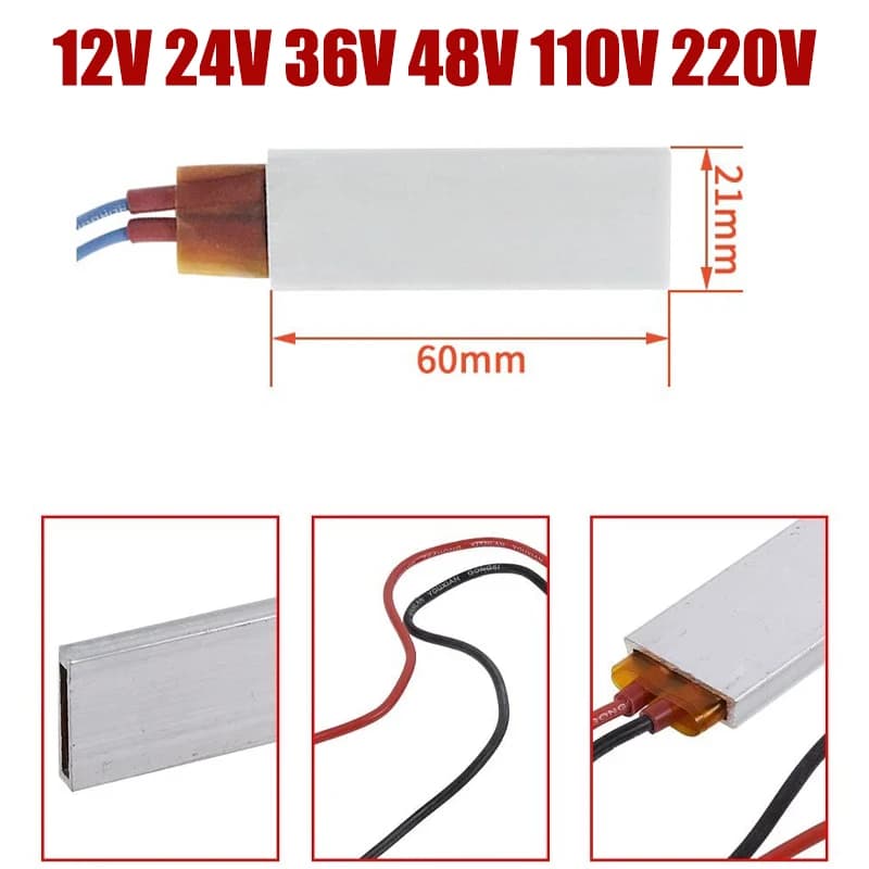 2 pezzi PTC elemento riscaldante 12-220V termistore a temperatura costante sensore di riscaldamento ad aria asciugacapelli in alluminio bigodini riscaldatore 60x21mm