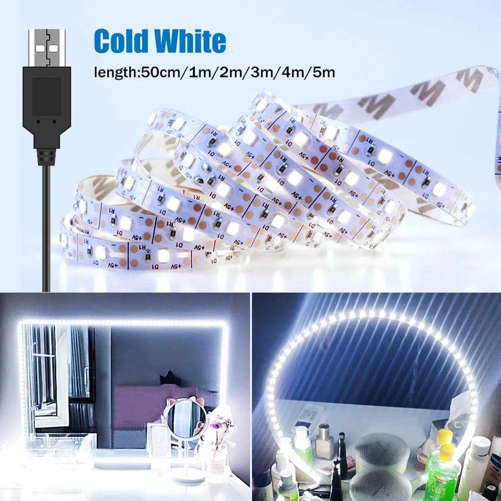 DC5V LED Makeup Mirror Light Strip USB Toiletry Lamp LED Tape Room Decoration Bedroom Vanity Lights 0.5M 1M 2M 3M 4M 5M