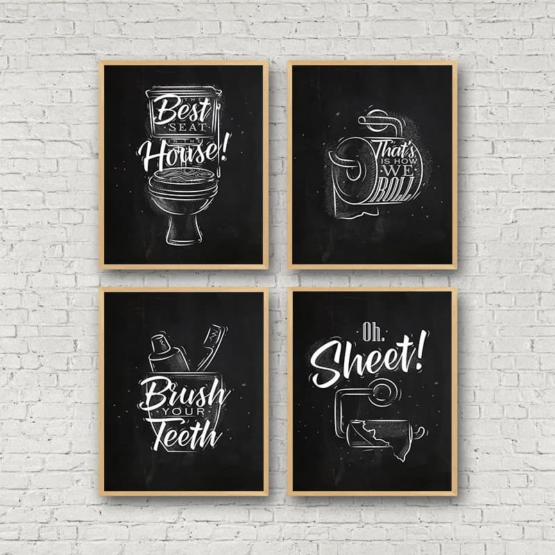 Toilette immagine bagno decorazione della parete tela pittura pennello arte Poster e stampa moda bagno bianco e nero decorazioni per la casa