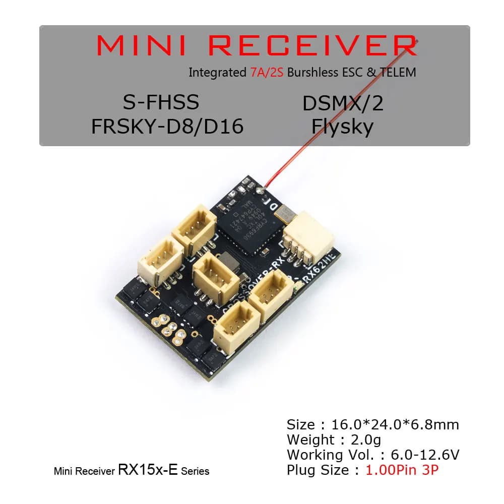 DW Hobby RX15X-E Series Mini Micro RX 7CH Receiver Integrated 2S 7A Brushless ESC With TELEM 1.00pin Connector Plug S-FHSS DMS2