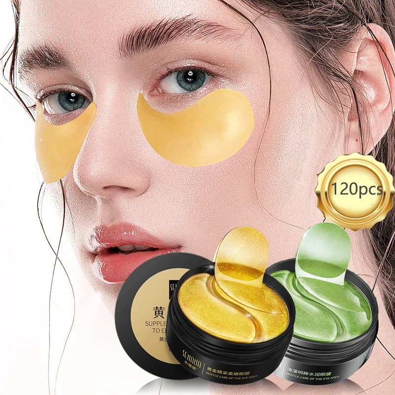 120 pz/2 scatole Maschera Contorno Occhi al Collagene Oro e Alghe Verdi, Patch Occhi Idratanti Anti-Rughe Nutrienti per Occhiaie