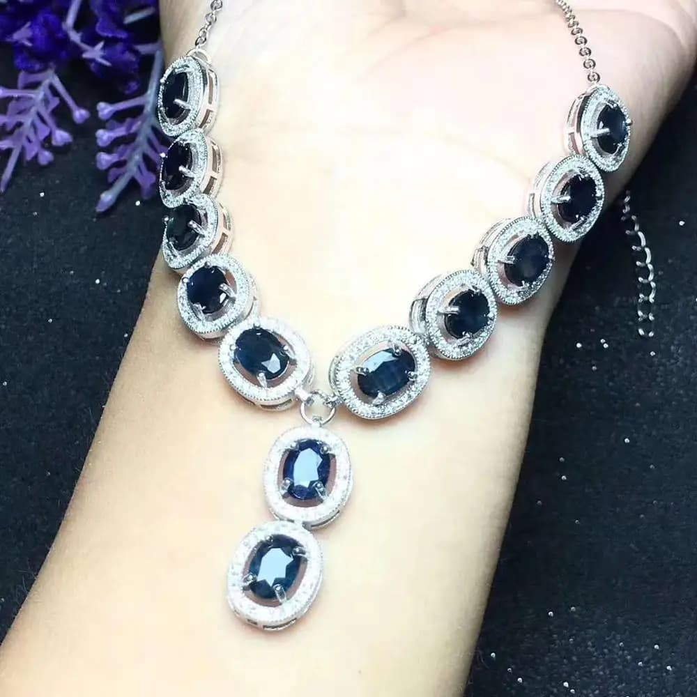 Collana con ciondolo in vero zaffiro naturale al 100% in argento sterling massiccio S925 per donna