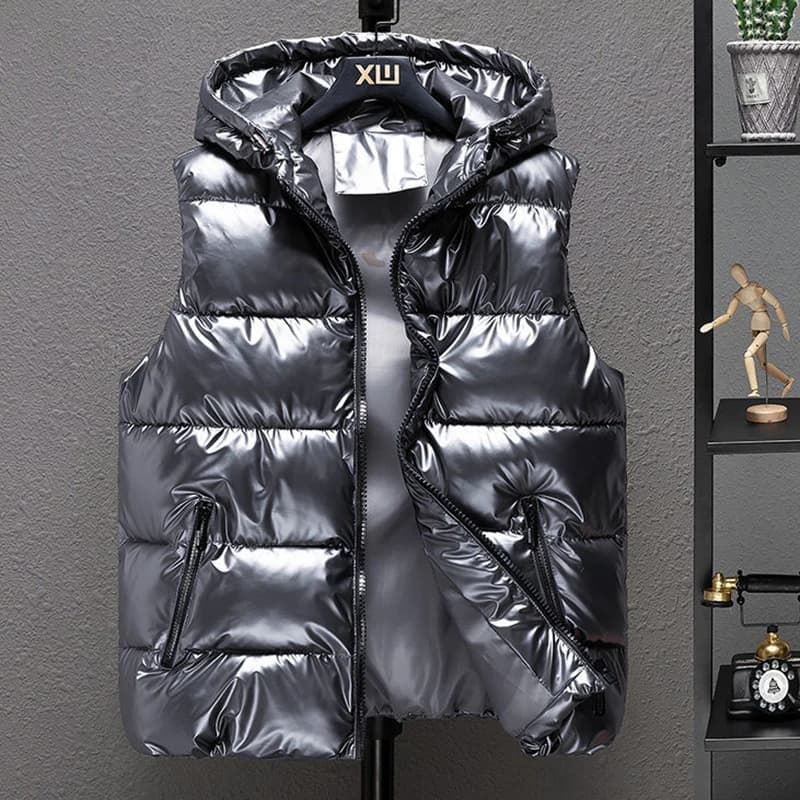 Nuovi uomini addensano gilet con cappuccio inverno caldo gilet imbottito in cotone tinta unita impermeabile Windprrof grande cerniera