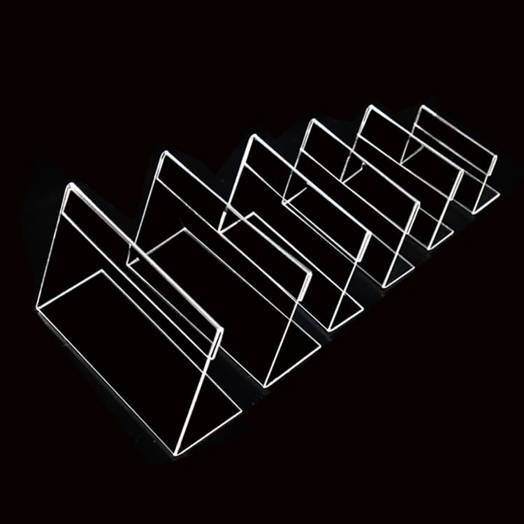 10 pz acrilico plastica trasparente scrivania segno etichetta Stand a forma di L tavolo carta cartellino del prezzo titolari cornice etichetta etichetta Display di carta