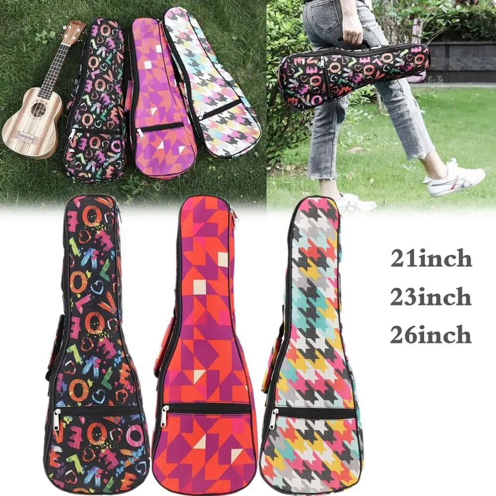 Borsa per ukulele portatile da 21 / 23 / 26 pollici Custodia morbida in spugna colorata da 10 mm Gig Ukulele Mini chitarra Zaino impermeabile