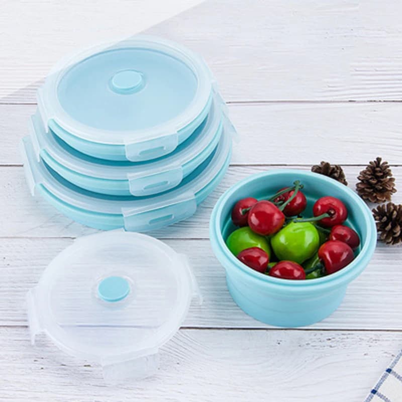 Bento Box pieghevole rotondo per pranzo, insalatiera di frutta, contenitore per alimenti in silicone, stoviglie pieghevoli per la preparazione dei pasti, per uso alimentare