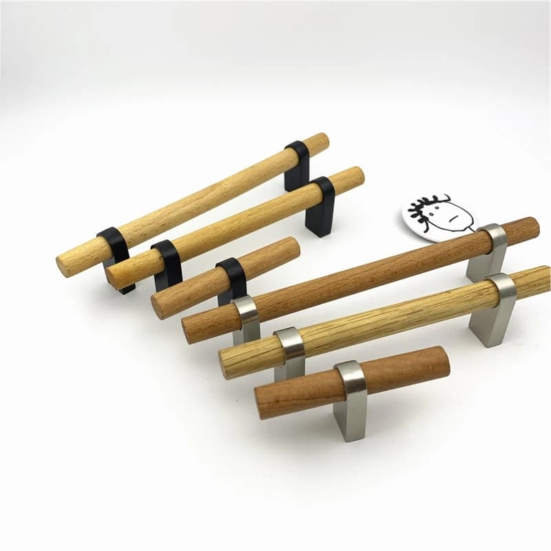 LCH Maniglia in vero legno stile nordico Maniglia per cassetto in lega di zinco Manopola per cassetto vintage Maniglia per armadio in legno Argento opaco Nero opaco