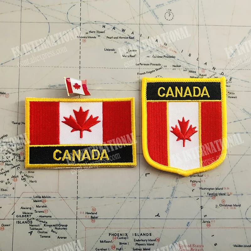 Toppe ricamate con bandiera nazionale del Canada, distintivo, scudo, spilla a forma quadrata, un set sulla decorazione dello zaino con fascia da braccio in tessuto