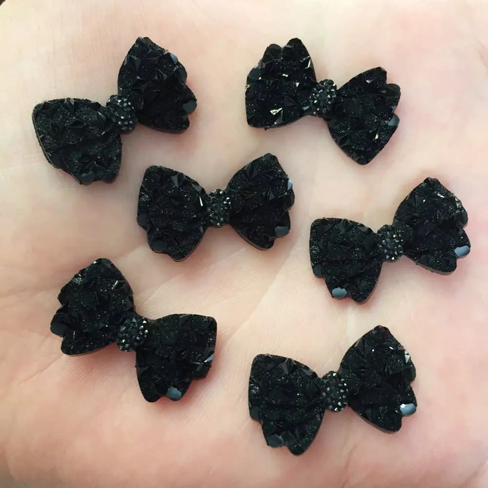 40 pezzi in resina con fiocco nero con retro piatto in pietra scrapbook fai da te applique da sposa ornamento forcina accessori artigianato SF553