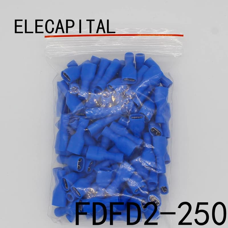 FDFD2-250 FDFD2.5-250 Terminale a crimpare elettrico isolato femmina per connettori 1.5-2.5mm2 Connettore cavo 100 Pz/pacco FDFD