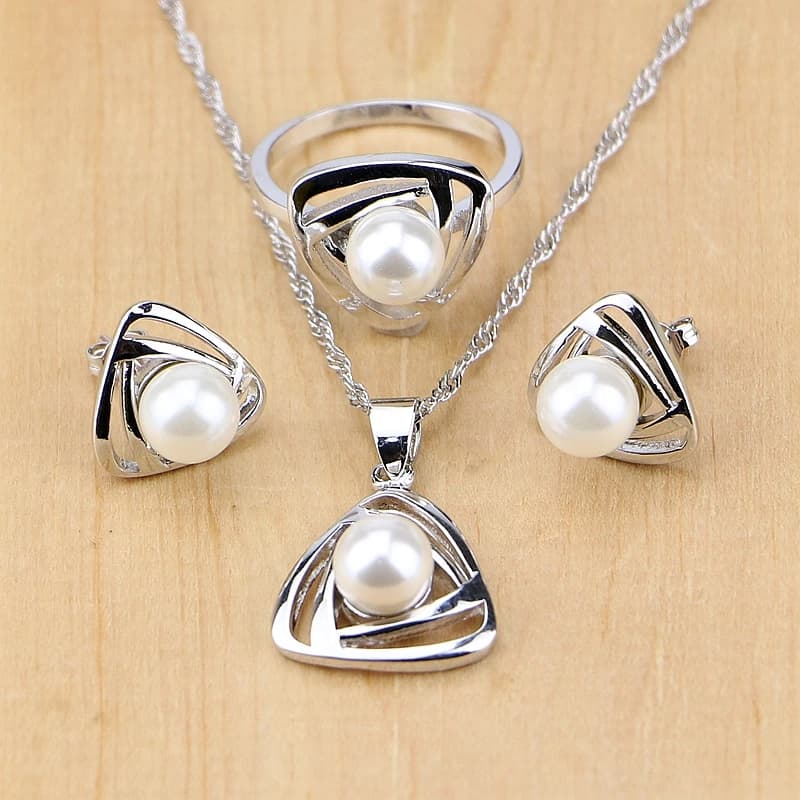 Freshwater Pearl with Beads 925 Sterling Silver Jewelry Sets Wedding Decoration for Women Earrings/Pendant/Ring/Necklace Set