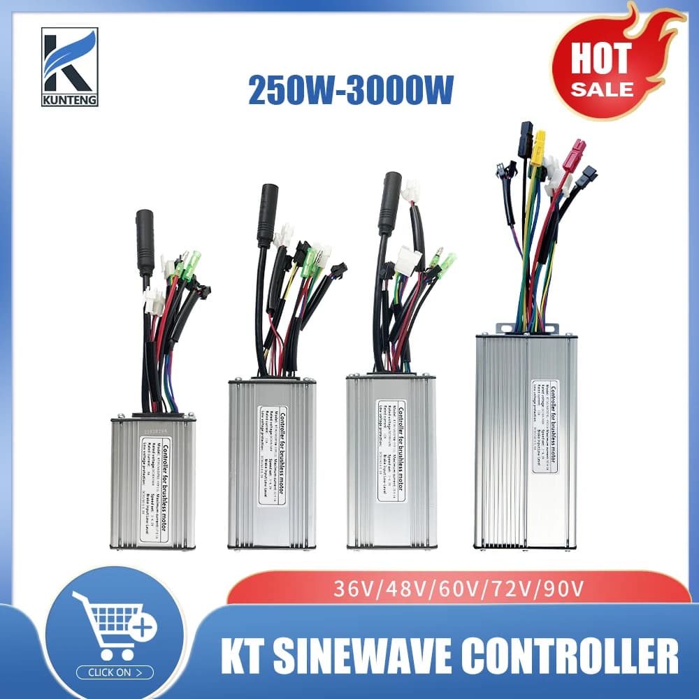 Electric Bicycle KT Controller 36 v48v 250W350W500W750W1000W Sinewave SM/ Waterproof Plug Controller with Ebike Light Function