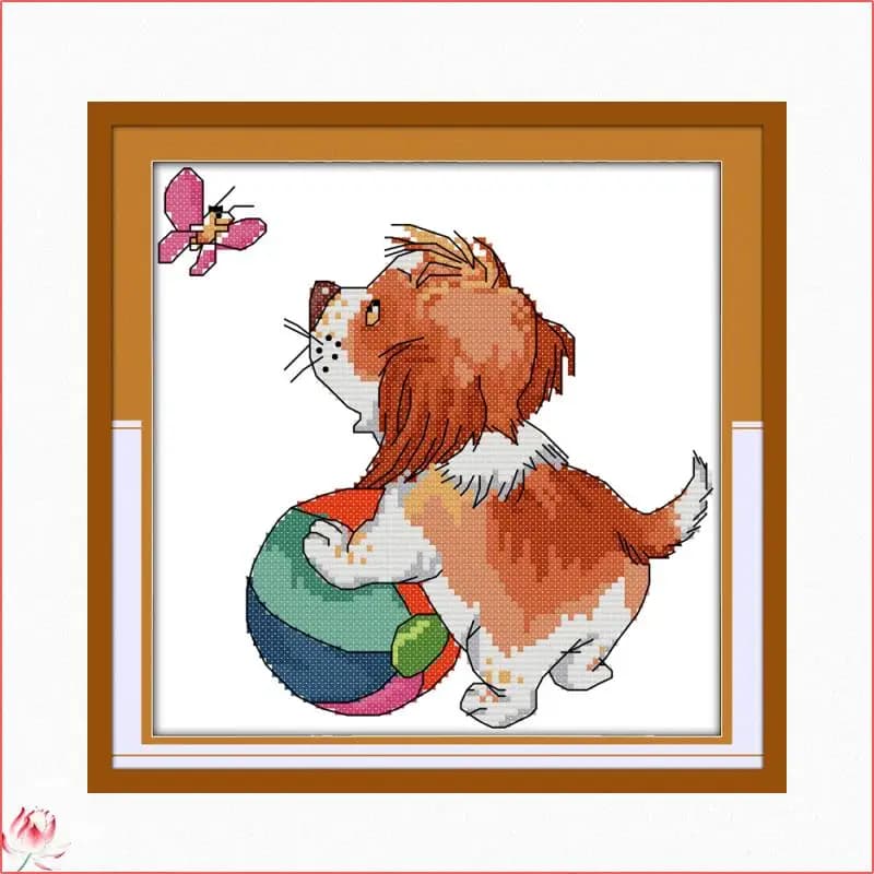Un cane che gioca a palla modello kit punto croce set ricamo fai da te 14CT 11CT cucito kit per cucire decorazione della casa regalo fatto a mano