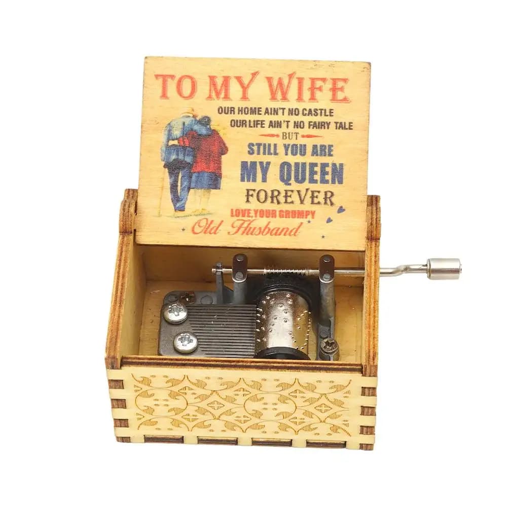 Wood Music Box for Wife,Hand Cranked Laser Engraved Vintage Musical Boxes Case Gifts for Birthday/Valentines Days/Thanksgiving