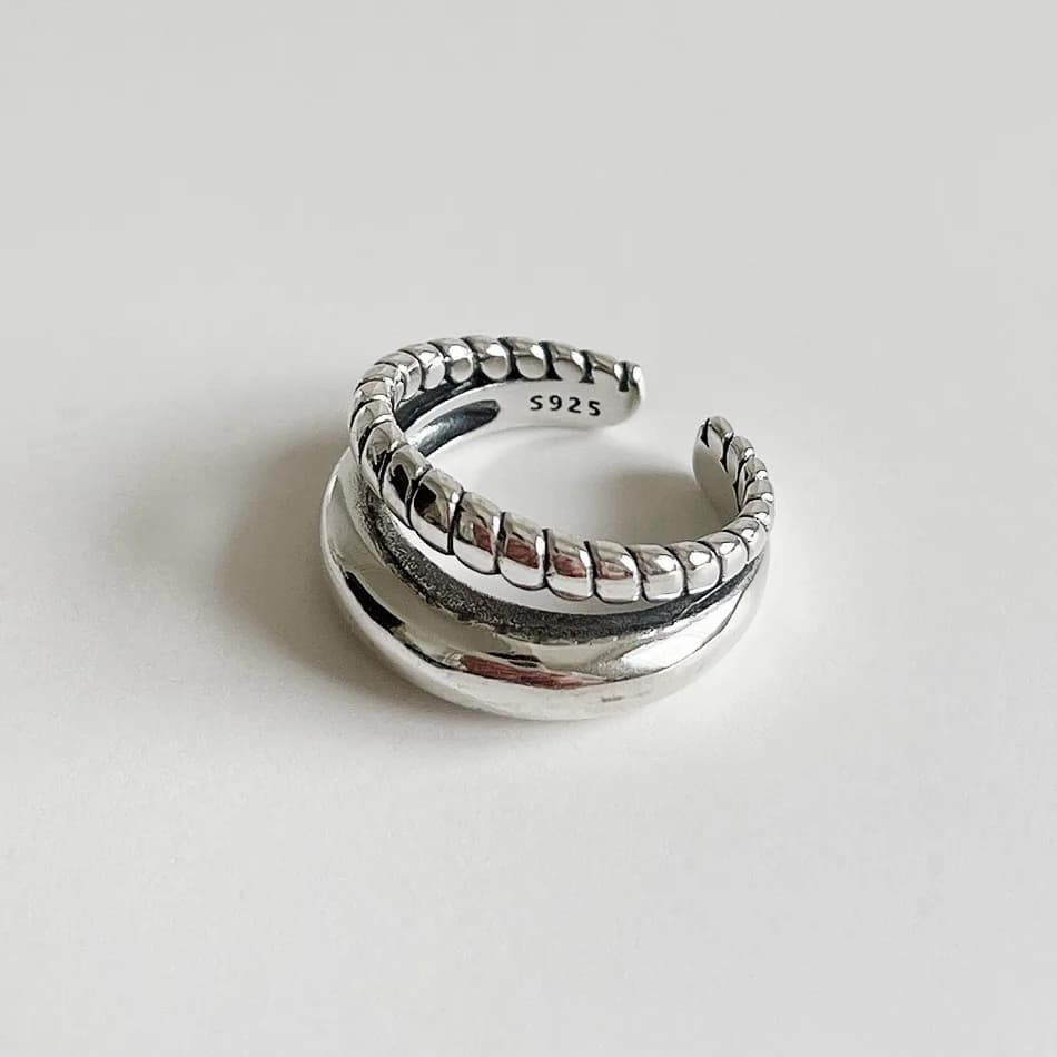 CHOZON S925 anello aperto in argento sterling a doppio strato anello a torsione femminile moda dorata semplice accessori per gioielli aperti