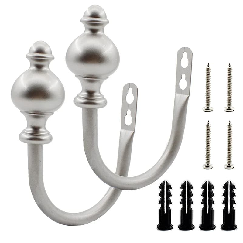 2PCS Curtain Holdbacks, U Shaped Hooks Wall Mounted Drapery Tieback, Heavy Duty Metal Window Drapery Holder Drapery Curtain Hook