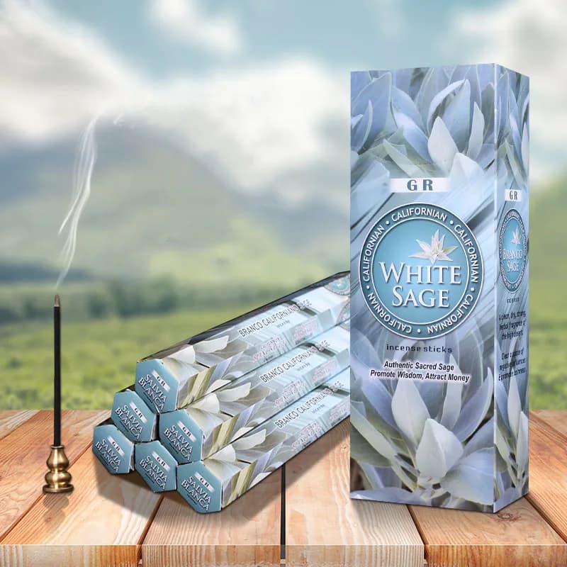 Incenso indiano Salvia bianca Incenso in stick importato Scatola grande Incenso per aromaterapia Odori di yoga Rilassati per uso interno in soggiorno