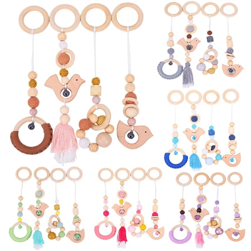 4 pz/set Baby Gym Frame passeggino pendenti appesi anello di legno massaggiagengive molare dentizione infermieristica sonaglio giocattoli decorazione della stanza infantile