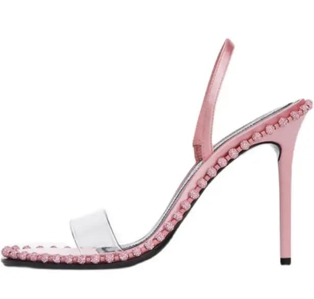 Estate Ragazze Rosa Nero Bianco Trasparente PVC Bling Diamond Slip on Sandali Donna Sfera d'acciaio 8 cm 10 cm Fascia elastica Scarpe tacco alto