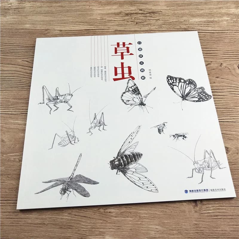 Grass and insect Chinese painting flowers and plants sketch book line drawing