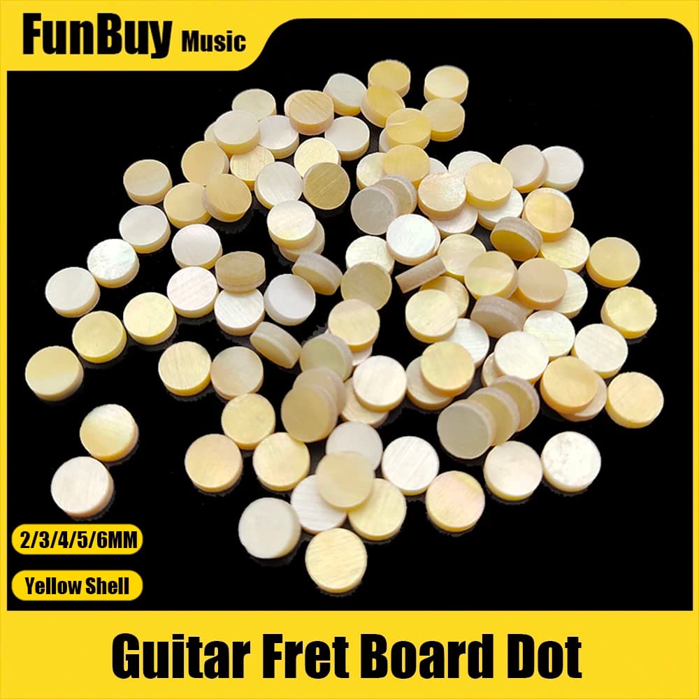 20 pz Chitarra Acustica Basso Chitarra Elettrica Ukulele Tastiera Intarsio Punti Decalcomania Marcatori Decalcomania Giallo Shell 2/3/4/5/6mm