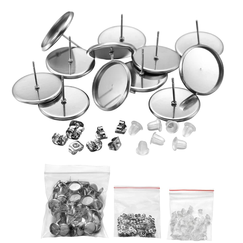 150 pz/lotto 8-25mm in acciaio inox cabochon in bianco orecchini a bottone con tappi per le orecchie in Silicone tappi per le orecchie orecchio indietro per fare gioielli fai da te