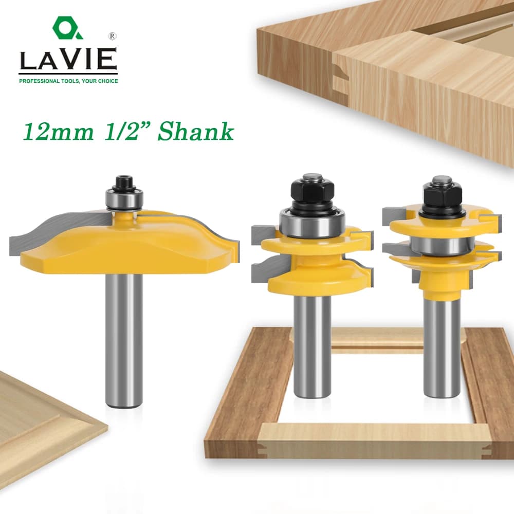 12MM 1/2 "Shank 3pcs Large Rail & Stile Ogee Blade Cutter 3" Panel Cabinet Router Bit Set Door Tenon Knife per utensili in legno 03133