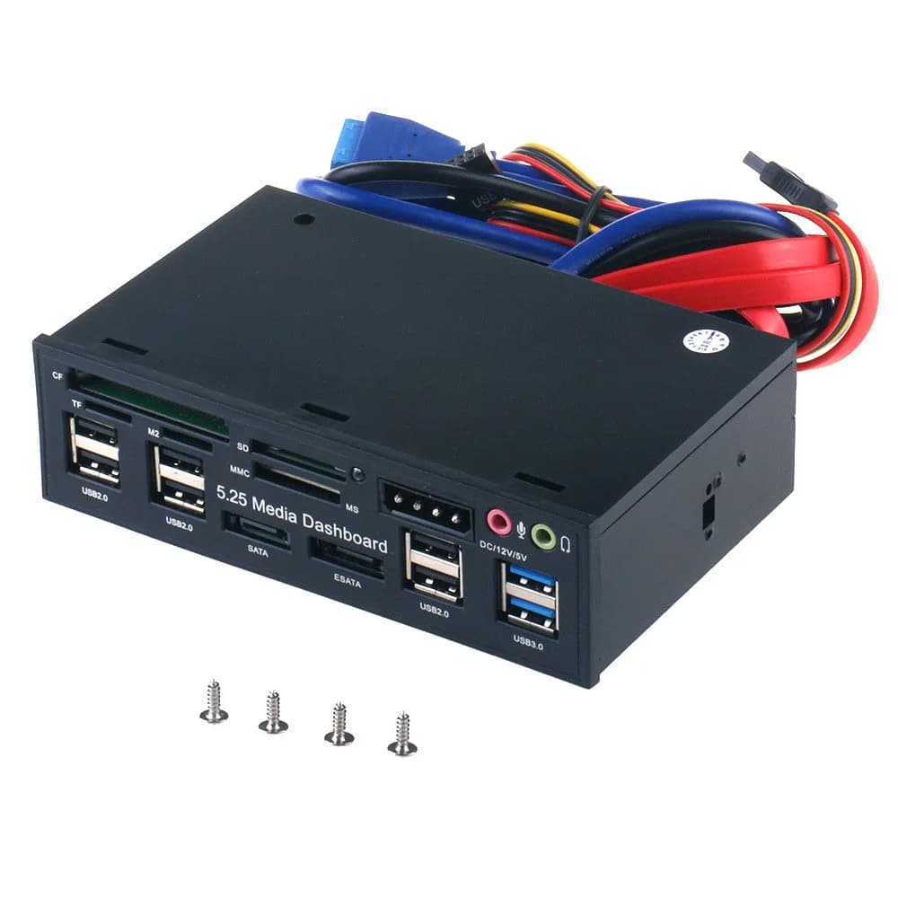 Hub USB 3.0 multifunzione con porta ESATA SATA, lettore di schede interno, pannello frontale per PC, audio, per schede di memoria SD, MS, CF, TF, M2, MMC