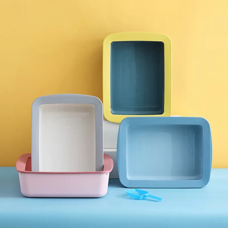 Scatola per lettiera per gatti design semi-chiuso per wc terra grande spazio aperto vassoio per gatti alto con maglie staccabili per gatti