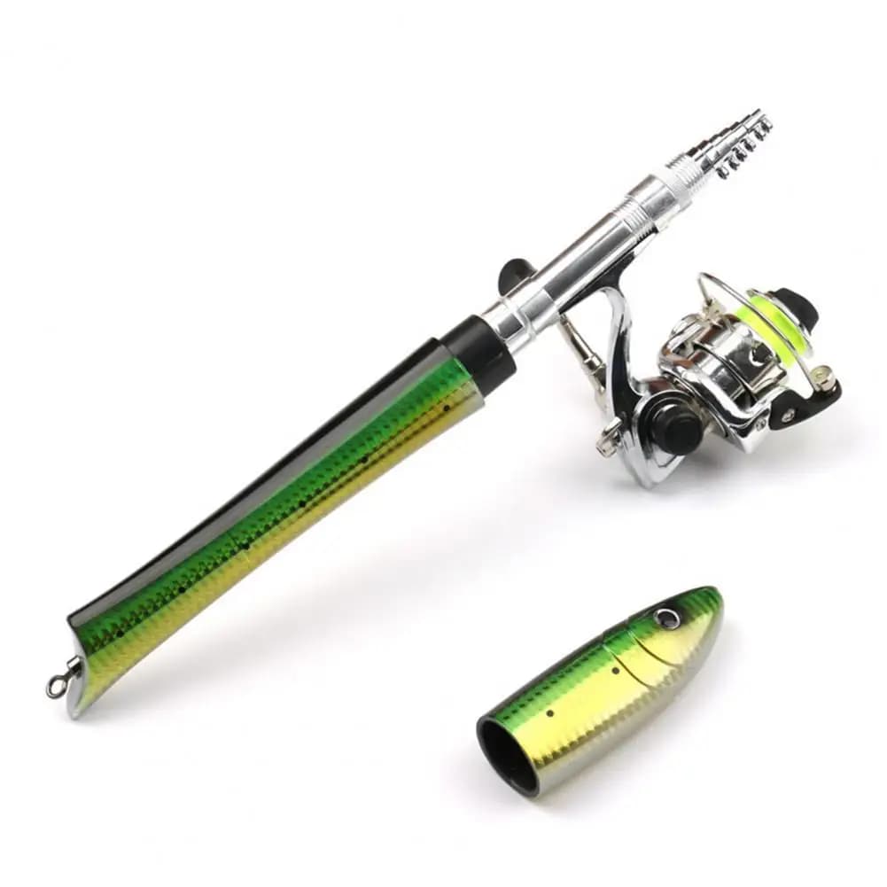 Canna da pesca Canna telescopica Mini portatile a forma di pesce Canna da pesca telescopica Spinning Casting Reel Kit Attrezzatura da pesca