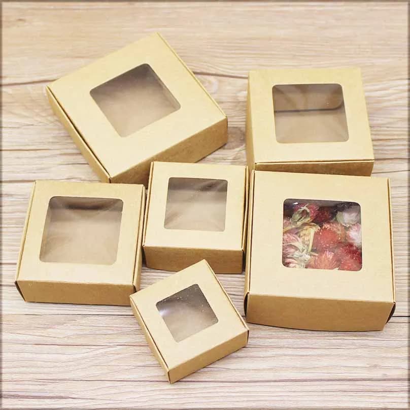 Confezione regalo con finestra vuota Kraft da 10 pezzi, stile marmorizzato, pape, regali di buon Natale, bomboniere per caramelle, scatole per feste